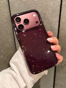 1pc Luxury Shiny Sequin Transparent Phone Case For Women, Compatible With IPhone 18 Pro Max 17 Pro Max Air 16 15 14 13 12 11 Pro Max Plus, Soft TPU Back Cover - Burgundy - View 3