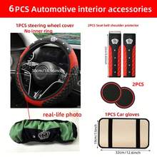 6pcs Car Interior Accessories Set, Bling Bling Rhinestone Steering Wheel Cover, Seat Belt Shoulder Pad, Armrest Cover/Pad, Cup Holder Coaster, Universal Size, All Season - Multicolor - View 2