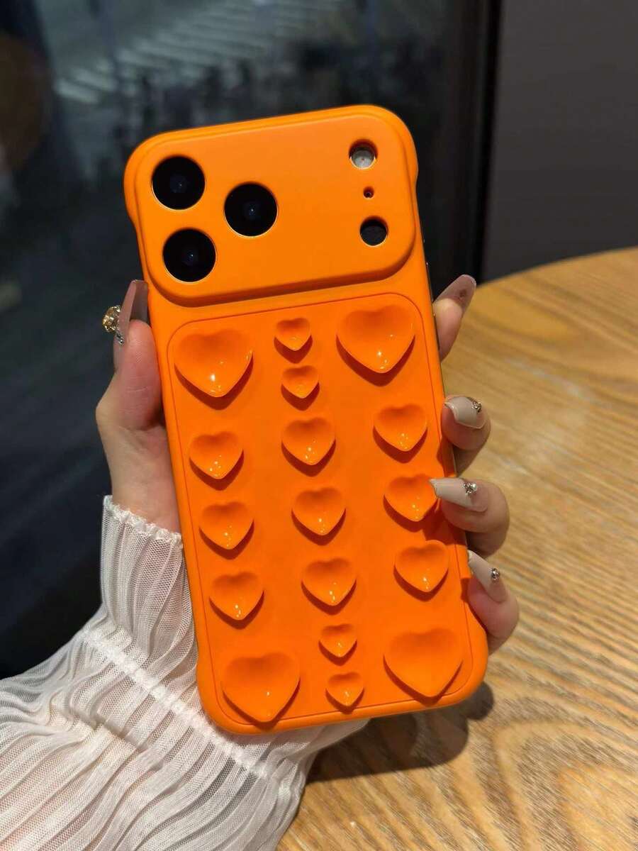 1件裝橘色親膚紋理心形矽膠吸盤手機殼，PC背板，無邊框，適用於 iPhone 18 Pro Max/18 Pro/17/17 Pro/17 Pro Max/16/16 Pro/16 Pro Max/15/15 Pro/15 Pro Max/14/14 Pro/14 Pro Max/13/13 Pro/13 Pro Max