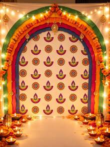 6pcs/1pc Diwali Hanging Garland Hollow String Bunting Home Wall And Porch Background Props Diwali Festival Scene Atmosphere Decoration Party Backdrop Home Decor - Multicolor - View 1