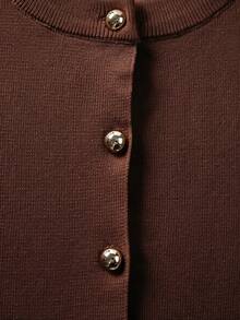 FOR BEAUTY Women's Coffee Brown Knit Cardigan, Round Neck Button Long Sleeve Short Slim Fit Soft Jacket Fall - Red Coffee - View 10