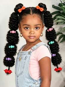 2pcs Kids Cute Small Mali Bubble Fluffy African Braided Ponytail Hair Extensions Accessories Ponytail Hair Decoration For Girls - Black - View 10