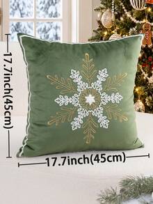 1件裝聖誕綠色雪花刺繡枕套，適合室內裝飾、聖誕裝飾，四季通用，不含枕芯 - 綠色 - 查看 4