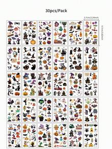 30 Sheets Halloween Temporary Tattoo Stickers, Including Scary Pumpkin, Ghost, Cat, Witch, Bat And Spider Patterns, Waterproof Fake Tattoo Suitable For Men And Women Party Favors Body Decoration, Cute Cartoon Tattoo Stickers - Multicolor - View 7