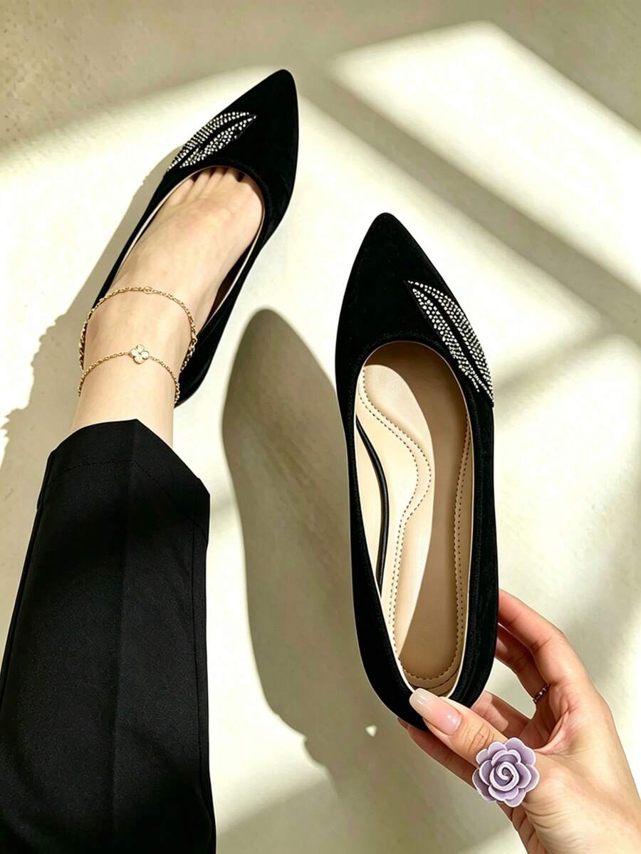 1 Pair Women's Flat Pointed Toe Pumps 2026 Autumn New Style Solid Color Fairy Commuter - Black - View 1