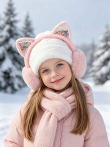 Autumn/Winter Quicksand Cat Ear Earmuffs, Foldable Plush Ear Warmers, Thickened Fleece Ear Covers For Students - Multicolor - View 2