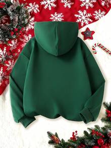1pc Boys Hooded Sweatshirt, Printed With English Text And Santa Claus Pattern, Christmas Holiday Design, Comfortable Autumn/Winter New Top - Green - View 3