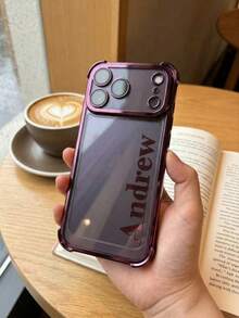 客製化姓名電鍍四角防震手機殼,適用於 iPhone 17 18 Pro Max,雷射印製個性化姓名保護手機殼,防摔防刮全包手機殼,適合男女性日常旅行工作派對使用的客製化禮物 - 中紫紅色 - 查看 3