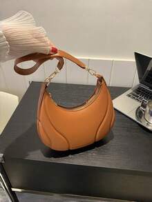 1pc Crescent-Shaped PU Leather Shoulder Bag, Fashion Minimalist Solid Color Women's Underarm Bag, All-Season Style, Minimalist Solid Color Shoulder Bag - Multicolor - View 10