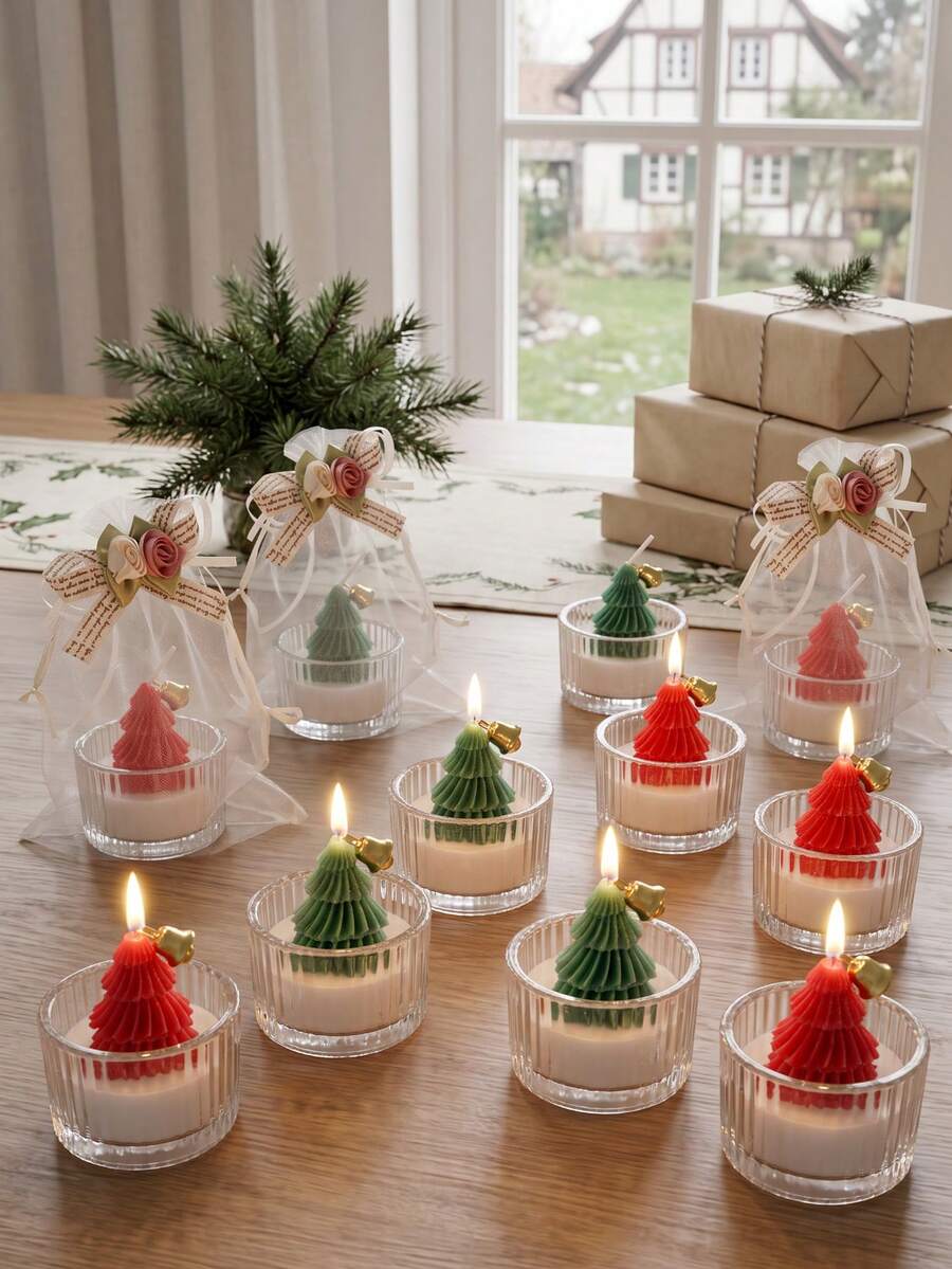 Christmas Holiday Candle, Christmas Tree Cup Wax, Shaped Aromatherapy Candle, Home Decor, Room Decor, Best Friend Gift, Women's Gift, Christmas Gift, Optional Gift Bag/Gift Box Packaging, Gift For Friends - Mini Cute Style - View 1