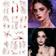 20/10/5/1 Sheets Adult Halloween Temporary Tattoos, Red Blood Veins And Scar Simulation Tattoos, Waterproof Body Art Stickers, For Cosplay Halloween Party Decoration - Red - View 6