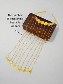 1pc Gold Positioning Bead Chain Tassel Coin Pendant Women's Hair Accessory Jewelry Headband Bridal Wedding Jewelry Head Chain (Random Number Of Positioning Beads On Chain) - Gold - View 9