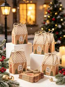 6/12/24/50/Pcs/Pack Christmas Party Gift Candy Cookie Paper Boxes, Christmas Party Atmosphere Decoration Christmas House Gift Packaging Boxes - View 6
