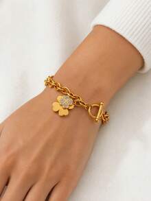 1pc Fashion Stainless Steel Toggle Chain Clover Charms Four Leaves Pendant Bracelet , Women's Charms Bracelet ,Love Bracelet For Women Daily Wear - Yellow Gold - View 6