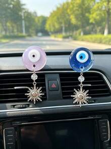 1pc Demon Eye Alloy Sun Decorative Car Air Vent Accessory, Car Air Conditioning Outlet Decoration - A - View 4