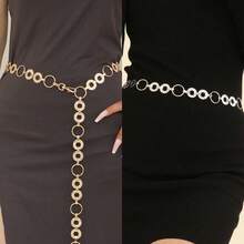 2PCS Women's Water Ripple Hollow Circle Design Party Maillard Classic Waist Belt, Suitable For Autumn/Winter Daily Casual Wear, Christmas Gift For Friends - Gold Silver - View 1