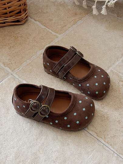 1 Pair Polka Dot Girls Mary Jane Shoes, Double Buckle Soft Sole Kids Shoes