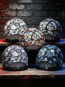 Skull Floral Printed Stretch Turban Cap, Soft Breathable Hair Wrap For Daily Wear & Halloween Party, Unique Holiday Gift For Women - Multicolor - View 2