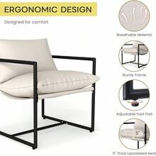 Juego de 2 Sillas Acentadas Beige 70.1x70.1x82 cm |   Sillas de Salón con Marco de Metal Cuadrado Negro y Cojín Suave Tapizado de Espuma |   Diseño Moderno Minimalista para Sala de Estar y Recámara |   Fácil de Armar - Beis - Ver 6