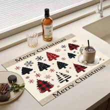 1pc Christmas Series Plaid Christmas Tree Snowflake Pattern Printed Coffee Bar Mat, Drainage Mat, Coffee Machine Soft Bottom Diatomaceous Earth Drainage Mat, Soft Rubber Drainage Mat, Super Absorbent Wear-Resistant Dish Drying Mat, For Countertop Restaurant Kitchen Table Mat, Patio Dining Table Decoration, Home Kitchen Supplies, Countertop Decoration Mat - Multicolor - View 8