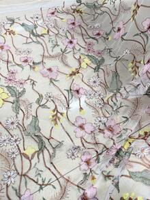 HHMC 1pc White Transparent Mesh Fabric With Floral Embroidery; Transparent Tulle With Pink And Yellow Floral And Leaf Embroidery; Suitable For Dresses, Skirts, Wedding Gowns, DIY Sewing Projects And Home Decor - Multicolor - View 8