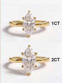 1件莫桑鑽戒指 經典款 2CT 6爪馬眼形戒指，適合女性訂婚與婚禮 - 金色 - 查看 3