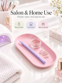 2pcs Nail Art Tool Storage Set, Oval Nail Art Storage Tray + Dual-Head Silicone Brush, Portable Lightweight Nail Artist Desktop Storage Box, Suitable For Gel Mixing, Nail Brushes, Nail Files, Tweezers, Nail Salon And Home Use - Multicolor - View 5