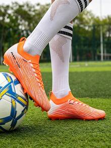 耐用戶外足球鞋，吸震鞋釘大底，柔軟彈性合成鞋面，良好的側向穩定性 - 橘色 - 查看 9
