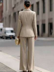 Women's Elegant Minimalist Commute Fashion Daily Date Party Banquet Apricot Single-Breasted Blazer Suit 2 Pieces Set - Apricot - View 5