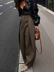Autumn/Winter Casual Oversized Blazer & Trousers Urban Style Office Date Commute Versatile - Brown - View 4