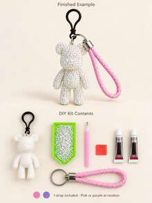 1pc DIY Rhinestone Bear Keychain Kit,Sparkly Bead Art Pendant With White Wrist Lanyard, Rhinestone Tray And Dotting Pen, Handmade Bag Charm Accessory For Craft Projects, Key Ring Decoration, Birthday Gift, Party Favor And Holiday Gift - Diamond DIY Kit - View 12