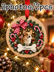 Custom Dog Photo Christmas Ornament, Personalized Name Pet Keepsake, Festive Wreath Tree Decoration, Customized Picture Wall Hanging Decor, Customizable Holiday Party Decor, 2026 Christmas Tree Decorations, Christmas Gift For Pet Lovers, Home Decor - Style a - View 28