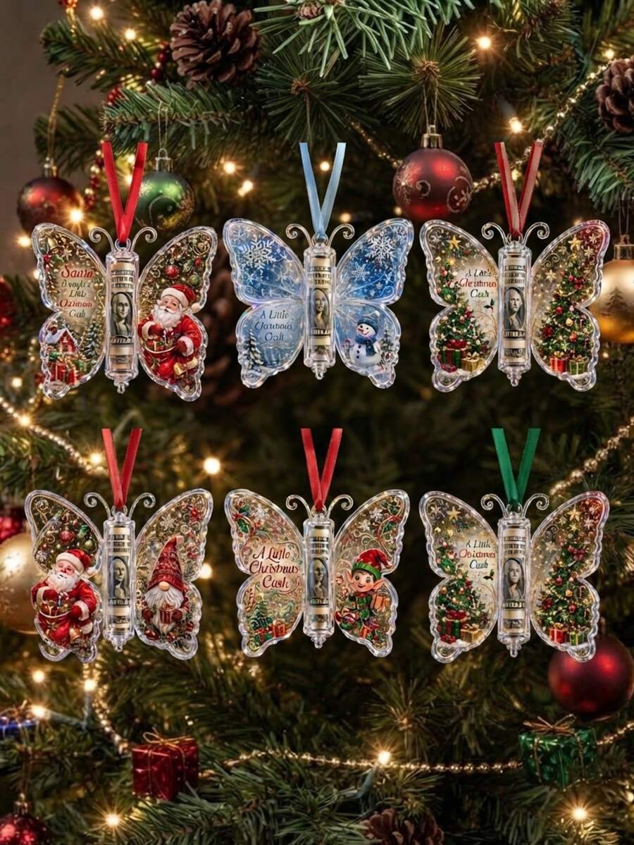 Butterfly-Shaped Cash Gift Holder, Christmas And Holiday Cash Gift Holder With Santa Claus Design, Modern Keepsake For Storing Banknotes, Suitable For Decoration, Christmas Tree Topper Or Tabletop Centerpiece (Feathers Not Included) - Multicolor - View 1
