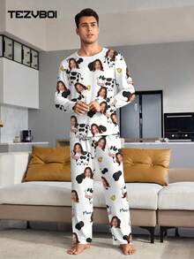 Custom Men's Pajama Set, Can Print Any Pattern, Personalized Unique Christmas Gift, Suitable For Family, Friends And Holiday Parties - Black - View 4