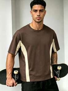 ZYNTH BALENO Men's Summer Fashion Patchwork Loose Short Sleeve T-Shirt, Essential For Summer Sports - Brown - View 3