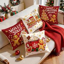 4pcs/1pc Christmas Gingerbread Man Pattern Pillow Case, Single-Sided Printed Pillow Case, Suitable For Living Room, Bedroom, Home Decor, All-Season Pillow Case - Multicolor - View 9