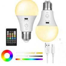 1pc LED Rechargeable Bulb With Remote Battery Control, Smart RGB Color Changing Light Bulb With Hook, E26 Base, Suitable For Camping, Hiking, Fishing, Hurricane Emergency - Various - View 3