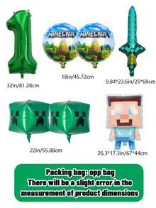 MASSDI Paket Balon Pesta Gaming, Balon Aluminium Bentuk Kubus Creeper Gaya Blok, Balon Foil Figur Steve dan Pedang Piksel, Balon Grafis Dunia Bundar, Balon Lateks Premium untuk Meja Kue dan Perayaan Dalam Ruangan - balon - View 3