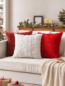 1pc Red Christmas Tree Pillow Case, Solid Color Raised Tufted Tree Pattern Decorative Pillow Cover, Winter Holiday Home Decor, Suitable For Sofa, Bedroom And Living Room, Pillow Insert Not Included - Red - View 4