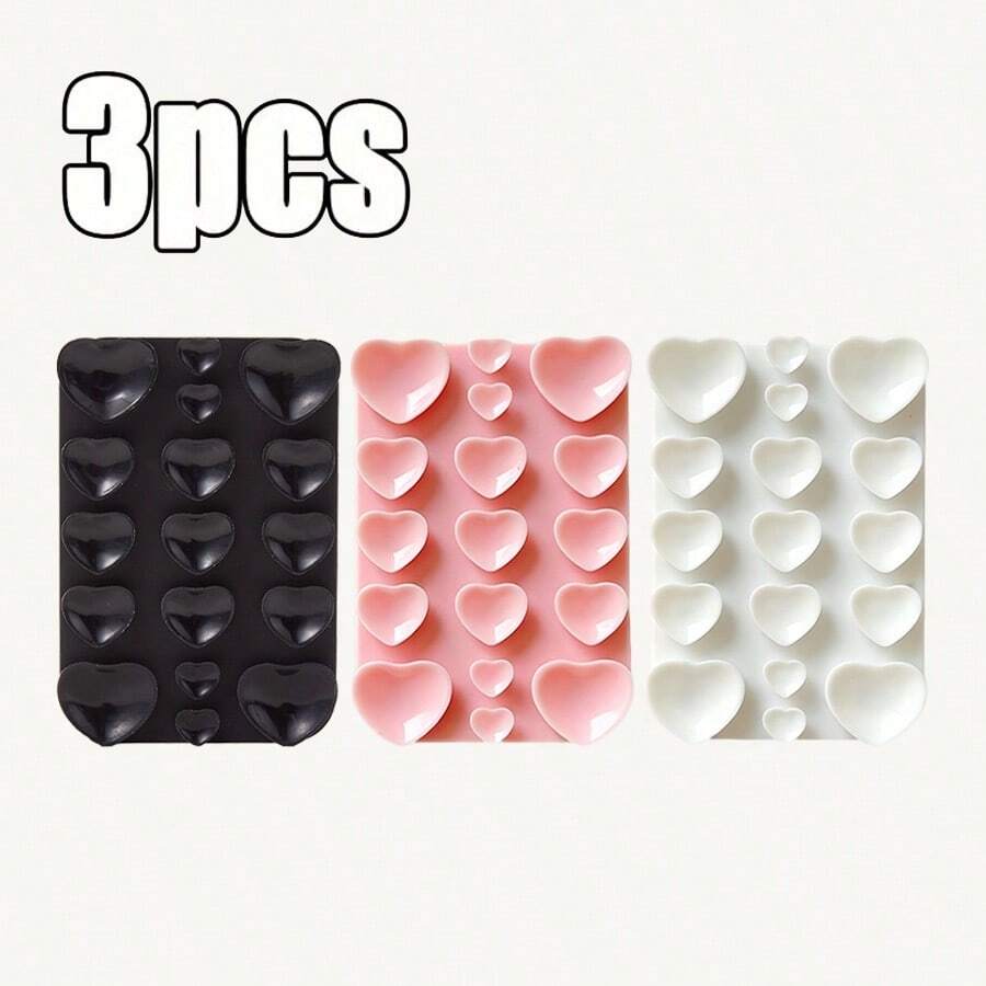 3pcs Silicone Heart-Shaped Square Single-Sided Suction Cup Phone Back ...