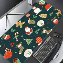 1pc Deep Green Christmas Cartoon Large Extended Mouse Pad, Cute Santa Claus Holiday Pattern Desk Mat, Non-Slip Rubber Base Stitched Edge Soft Fabric Keyboard Pad, Suitable For Office Gaming, Christmas Gift - Mouse Pad - View 2