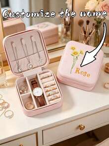 Personalized Custom Name Daisy Print Jewelry Box, Portable Travel Zipper Jewelry Organizer, Ring Earring Necklace Watch Storage Box, Customized Gift For Women - Multicolor - View 2