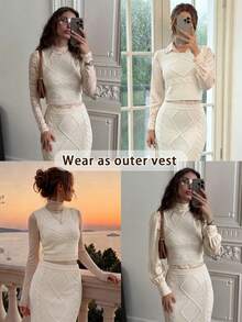 Women's Elegant Knit Sleeveless Top + Skirt 2-Piece Set, Casual Commute Office Daily Holiday Beach Wear, Spring/Summer - Apricot - View 4