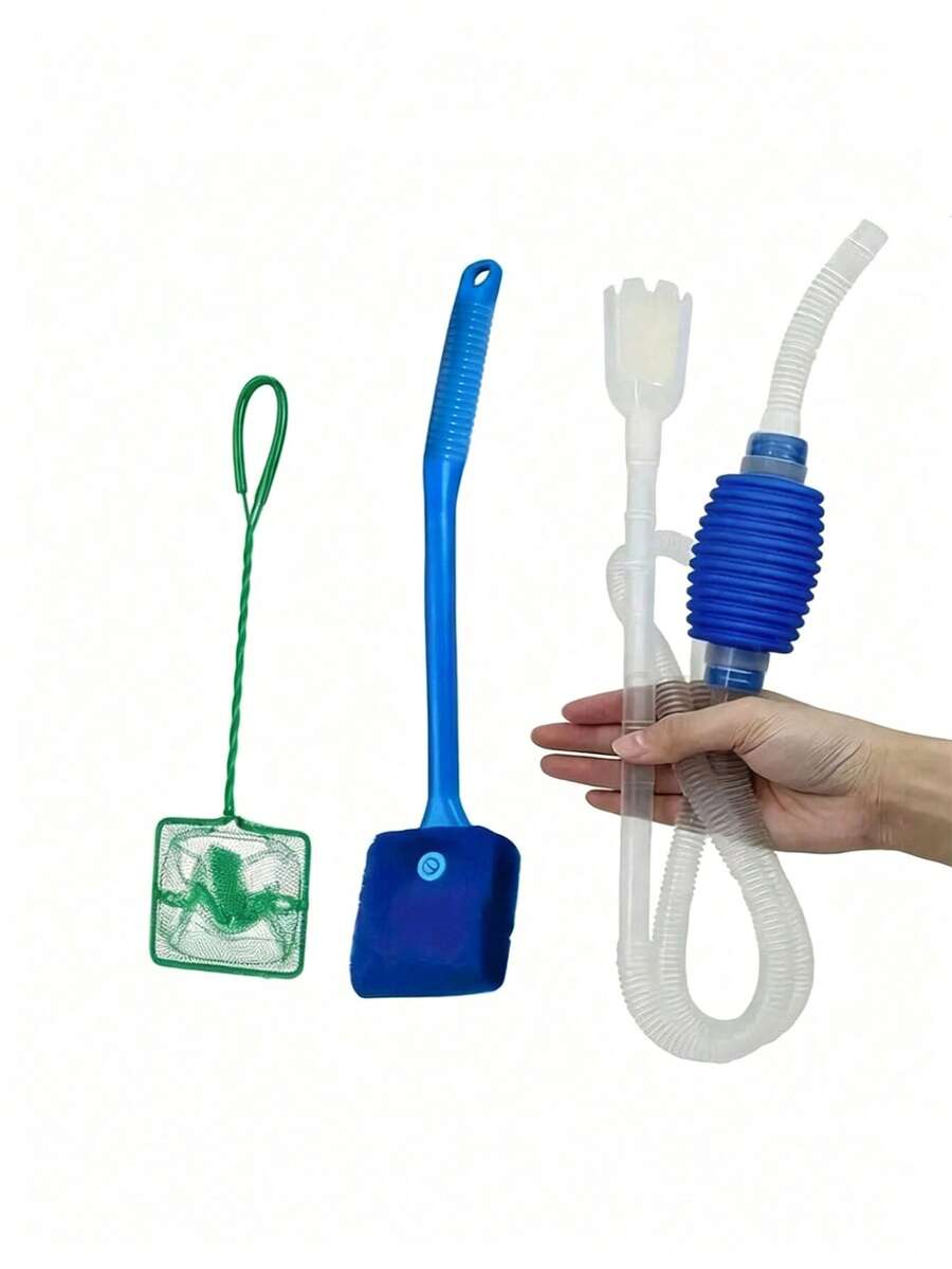 3pcs Aquarium Cleaning Set, Fish Tank Siphon Tube, Double-Sided Aquarium Sponge Brush And Fish Tank Cleaning Tools, Aquarium Water Quality Cleaning And Maintenance Supplies - Multicolor - View 1