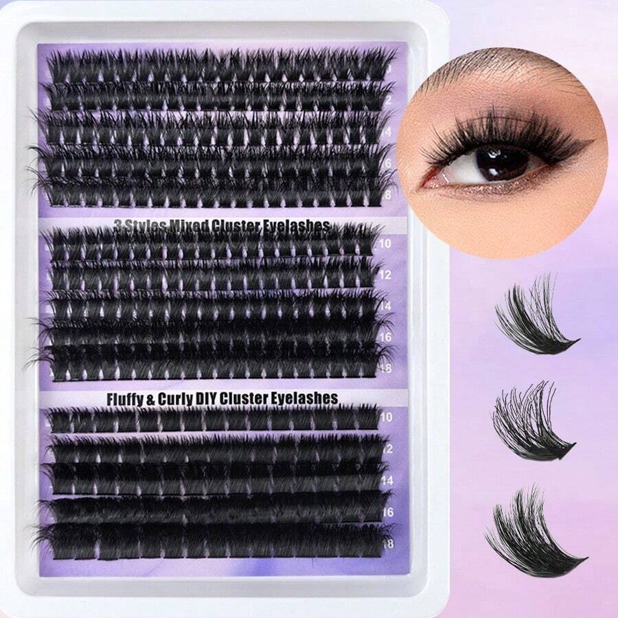 280 Clusters Segmented Eyelashes 0.07 Thick Dense Curly Lash Extension Kit Large Capacity DIY Individual Fluffy Lashes - LU(M) - View 1