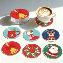 Merry Christmas PET Multicolor Christmas Mixed Element Pattern Design Heat-Insulating Non-Slip Coaster, Suitable For Home Kitchen Decor Accessories, Christmas Tabletop Decoration, Holiday Party Home Kitchen Ornament, Christmas Small Gift - PET Coaster LDX2835 - View 3