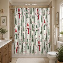 1pc/4pcs Tall Long Scarf Snowman Vertical Pine Tree Pattern Multifunctional Bathroom Decor Shower Curtain Set, Free 12 Hooks, Premium Holiday Atmosphere, Bathroom Mat, U-Shaped Rug And Round Toilet Lid Cover, Suitable For All Scenes Decoration Bathroom Set - Tall Scarf Snowman Vertical Pine Tree - View 10
