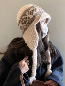 1pc Korean Style Women's Autumn/Winter Knitted Hat, Large Head Circumference Face-Flattering Ear-Protective Cold-Proof Warm Knit Hat - Multicolor - View 6