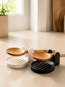 Round Drip Tray With Dual Curved Holders, Can Hold Spatula And Ladle, Water Collection Tray For Collecting Soup And Sauce, Suitable For Kitchen Stove And Countertop, Minimalist Kitchen Storage Decor - Multicolor - View 1
