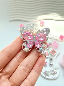 Pink Sweet Cool Style Rhinestone Clog Shoe Charms, Butterfly Crown Candy Rose Alloy Resin Shoe Flower Set, Compatible With Clogs - Pink - View 4